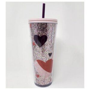 NEW Starbucks Valentine Glitter Hearts Pink Purple Acrylic Tumbler 24 oz